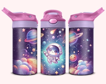 Astronaut Tumbler - 12oz Astonaut Kids Flip Top Sippy Cup Tumbler Wrap, 12oz Astronaut Tumbler, Outer Space, Galaxy, Sublimation PNG,Digital
