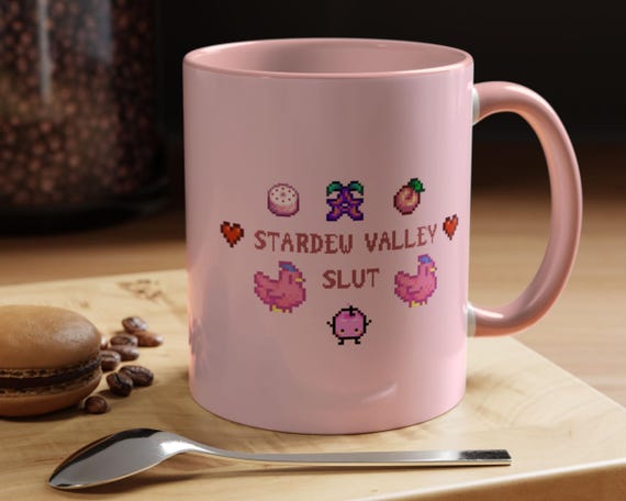 Girly Stardew Valley Slut Mug - 11oz Mug Wrap, Pixel Art, Junimo Design for Gamers, Gamer Gift, Tea Stats Tea Cup For Stardew Valley Lover