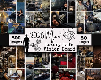 2026 Men Luxury Life Vision Board Printable Images, Man Vision Board Template, Words and Affirmation Cards
