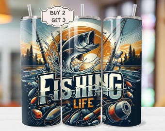 Fishing Tumbler, 20oz Fishing Life Tumbler Wrap, Fisherman Sublimation Design, Fish, Gift for Dad, Fishing Sublimation Desing PNG, Lake Life