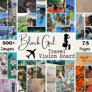 Black Girl Travel Vision Board, 2025 Vision Board Kit, Black Girl Vision Board Printables, Affirmationen und Zitate für schwarze Frauen