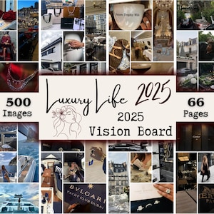 Tableros de visión de Luxury Life 2025 para imprimir: afirmaciones y citas para mujeres, cómo atraer riqueza y prosperidad, cómo atraer dinero y cómo manifestarlo