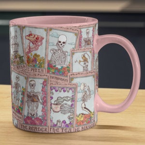 Sarkastische Tarotkarten-Tasse - 11 Unze PNG Design Sublimation, lustige Skelettverpackung, Geschenk für Tarotleser, Skelettkaffeetasse