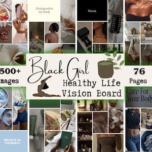 Black Girl Gesundheit und Fitness Vision Board, Black Girl Vision Board Printables - Affirmationen und Zitate für schwarze Frauen, Healty Life Board