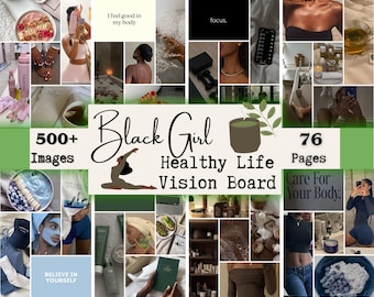Black Girl Health and Fitness Vision Board, 2026 Black Girl Vision Board Printables - Affirmations & Quotes for Black Woman, Healty Life