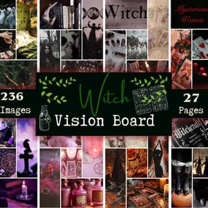 Tablero de visión de brujas - Tablero de visión de brujas 2025, fotos de brujas imprimibles, tablero de estado de ánimo, tablero de sueños, Halloween, espeluznante, brujería, oscuridad