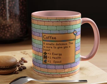 Stardew Valley Rainbow Mug - 11oz Stardew Valley Mug , Pelican Town PNG, Pixel Art, Junimo Design, Gamer Gift, Stardew Sublimation