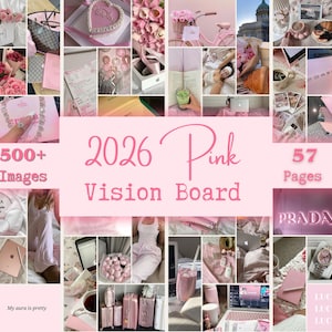 Visiebord 2026, roze visiebord printables, visiebord manifestatie, wet van aantrekking, digitaal visiebord