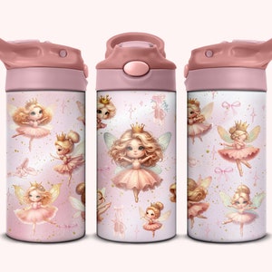 Princess Ballerina Sippy Cup - 12oz Tumbler Flip Top PNG for Kids & Ariel Wrap Design, Gift for Kids
