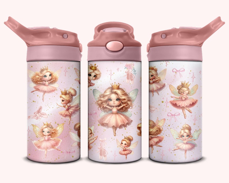Księżniczka Ballerina Sippy Cup - 12oz Tumbler Flip Top PNG dla dzieci i Ariel Wrap Design, prezent dla dzieci zdjęcie 1