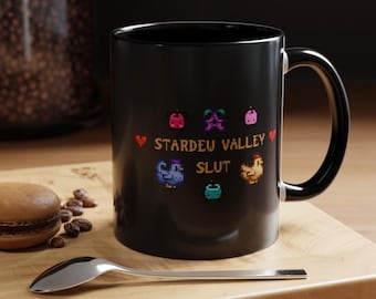 Stardew Valley Slut Mug - 11oz Stardew Valley Mug, Pelican Town, Pixel Art, Junimo Design, Gamer Gift, Gift for Her, Sarcastic Coffee Mug