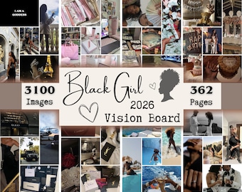 Kit stampabili per Black Girl Vision Board 2026 - Affermazioni e citazioni per donne nere, attrarre ricchezza, manifestazione Vision Board 2026