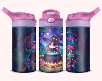 Halloween Witch Tumbler - 12oz Witch Sublimation Design, Halloween Witch PNG, 12oz Kids Flip Top Sippy Cup Tumbler, Spooky, Pumpkin, Wizard