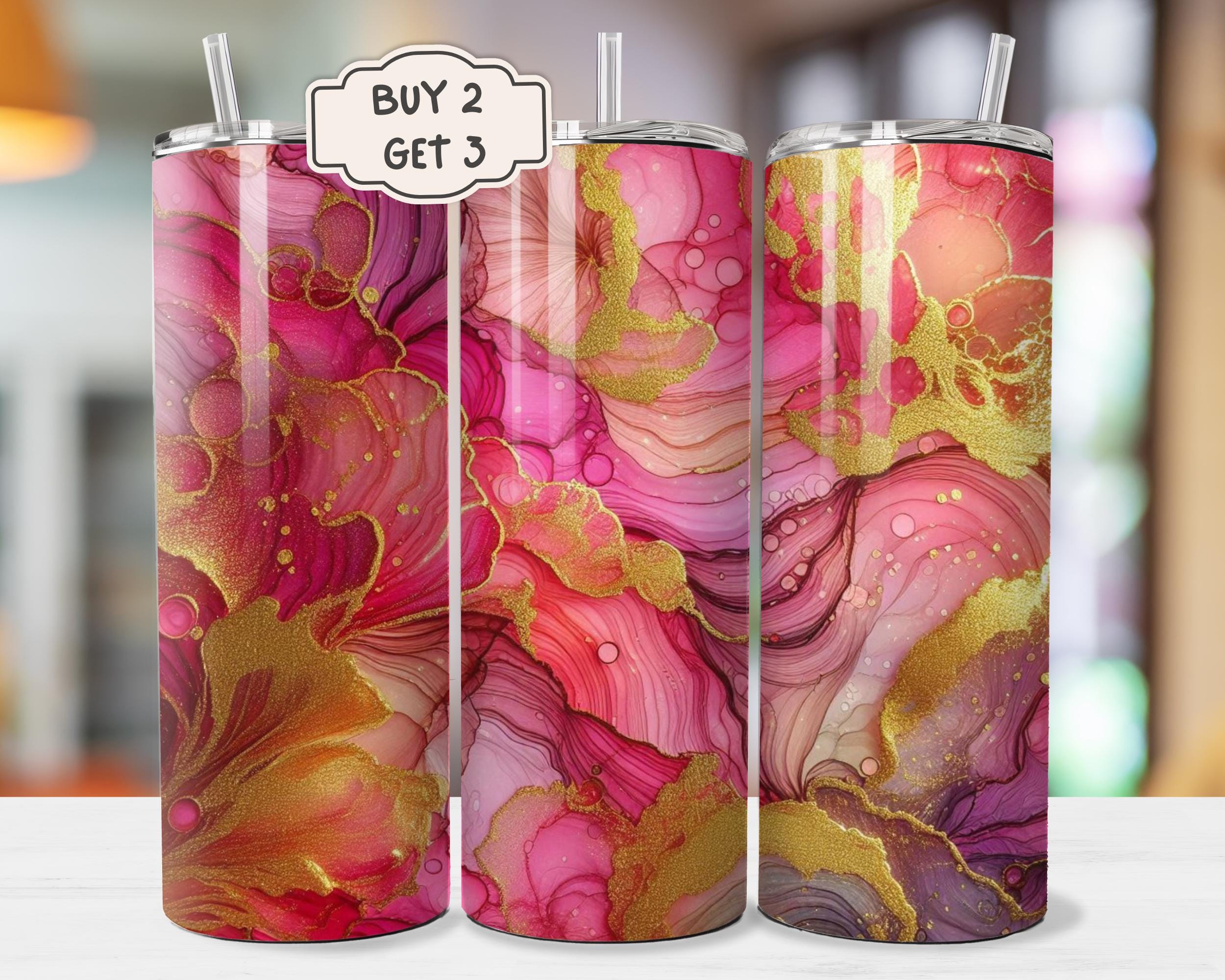 Alcohol Ink Gold and Pink Tumbler - 20oz Gold and Pink Sublimation Design PNG, Alcohol Ink Tumbler, Glittering Tumbler, Gift for Her