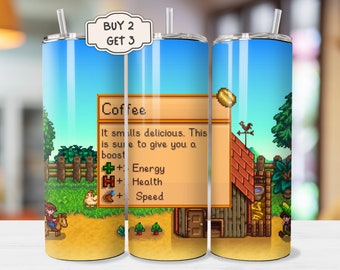 Stardew Valley Tumbler - 20oz Tumbler Wrap,  Stardew Valley Gift, Pelican Town, Junimo, Coffee Tumbler Wrap, Pixel Art Tumbler