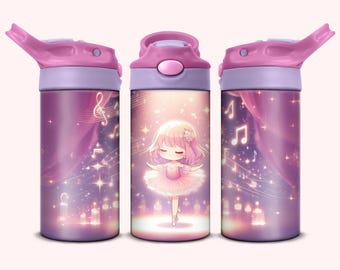 Ballerina Tumbler - 12oz Princess Tumbler, 12oz Kids Flip Top Sippy Cup Tumbler, Ballerina, Dancing, Pink, Girly, Music Notes, Sublimacja