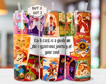 Tarot Card Tumbler - 20oz Tarot Sublimation Design, Religious Tumbler, Celestial Tumbler Wrap Printable PNG, Gift for Tarot Reader