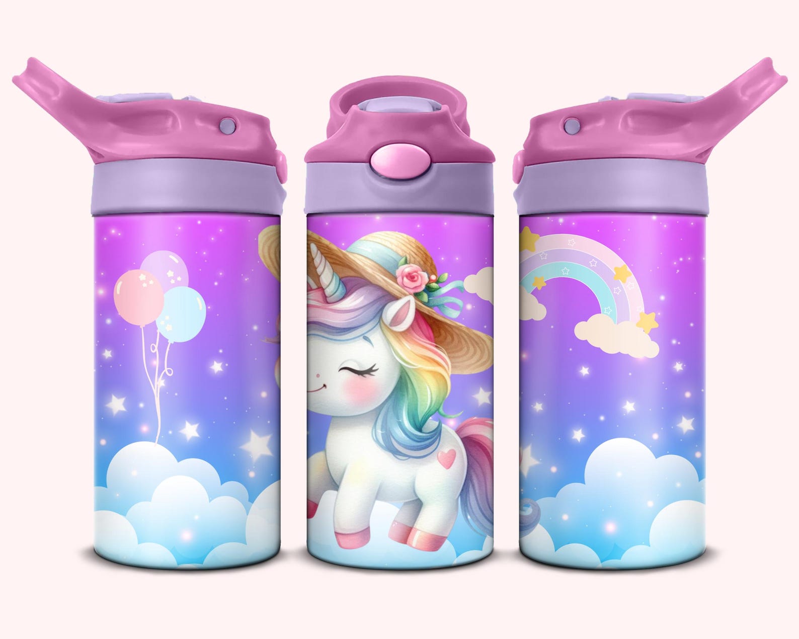 Unicorn Sippy Cup - 12oz Tumbler Flip Top PNG for Kids & Unicorn Wrap ...