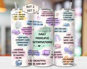 Principle Affirmations Tumbler - 20oz Teacher Sublimation Wrap, Gift for Teacher, Teacher Tumbler, Daily Affirmation Tumbler Wrap, PNG