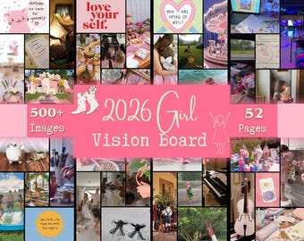 Tableau de vision pour enfants, tableau de vision pour fille, kit de tableau de bord de vision 2026, impression de tableau de bord de vision, affirmations des enfants, citations positives pour les enfants