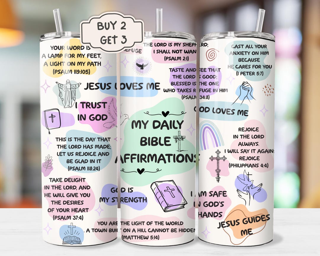 My Daily Bible Affirmations Tumbler 20oz Christian Bible Verse 