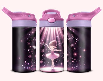 Ballerina Tumbler - 12oz Princess Tumbler, 12oz Kids Flip Top Sippy Cup Tumbler, Ballerina, Taniec, Różowy, Dziewczęcy, Projekt sublimacji PNG