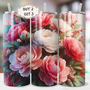 Pink Peony Tumbler - 20oz Peony PNG Sublimation Design, Peony PNG, Floral Tumbler, Flower Tumbler Design, Printable PNG, Digital Download
