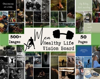 2026 Men Healthy Life Vision Board Printable Images, Man Vision Board Template, Words and Affirmation Cards