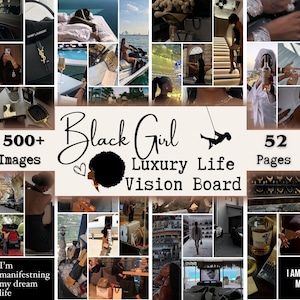 Black Girl Luxury Life 2025 Vision Board printables - Affirmaties en citaten voor zwarte vrouw, trekt rijkdom en welvaart aan, trekt geld aan