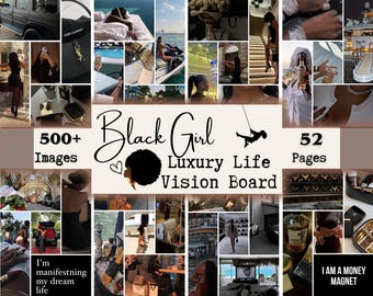 Black Girl Luxury Life 2026 Vision Board Printables - Affirmations & Quotes for Black Woman, Attract Wealth and Prosperity, Money Attraction