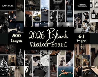 2026 Vision Board, Black Vision Board Kit Printables, Manifestation Vision Board, Law of Attraction, Digital Vision Board Template, Black