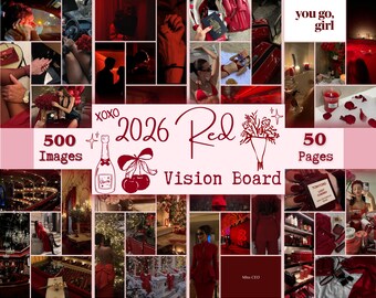 Red Vision Board Printable PDF Bundle Kit Images for Manifesting Happiness and Positive Affirmations
