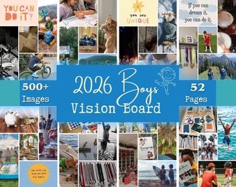 Vision Board per bambini, Vision Board per ragazzi, Kit Vision Board 2026, Vision Board stampabile, Affermazioni per bambini, Citazioni positive per bambini