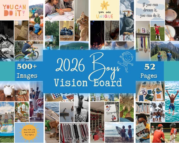 Kids Vision Board, Boys Vision Board, 2026 Vision Board Kit, Vision Board Printable, Kids Affirmations,  Kids Positive Quotes