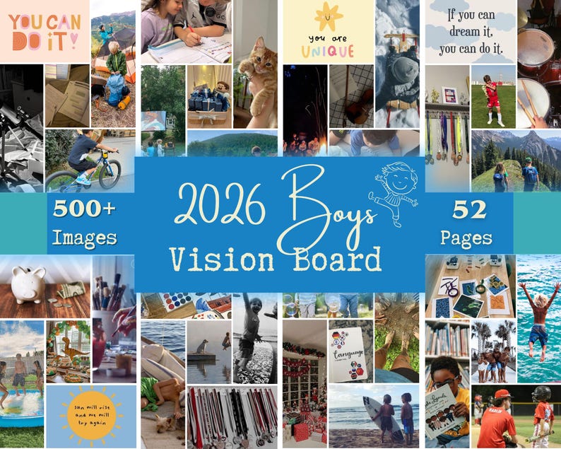 Kids Vision Board, Boys Vision Board, 2026 Vision Board Kit, Vision Board Printable, Kids Affirmations, Kids Positive Quotes image 1