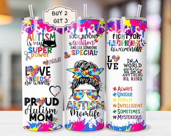 Autism Mom Tumbler, 20 oz Skinny Sublimation Tumbler Design, Autism Sublimation Design, Autism Awareness Tumbler Png