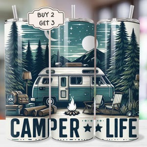Camping Tumbler, 20oz Camping Life Tumbler Wrap, Camper Sublimation Design, Camping Cup Sublimation Desing PNG, Campfire, Van, Gift for Dad