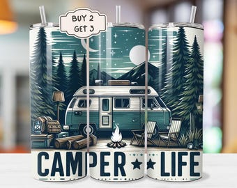 Camping Tumbler, 20oz Camping Life Tumbler Wrap, Camper Sublimation Design, Camping Cup Sublimation Desing PNG, Campfire, Van, Gift for Dad