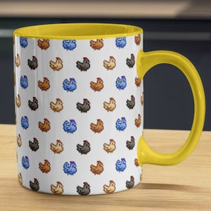 Mug Stardew Valley - emballage de tasse 11 oz, Pelican Town PNG Pixel Art, design Junimo pour les joueurs, cadeau pour gamer, sublimation de tasse de poulet Stardew Valley
