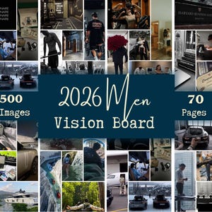 Kit de Tablero de Visión para Hombres, Tablero de Visión 2026, Imágenes Imprimibles para Tablero de Visión, Plantilla para Tablero de Visión, Palabras y Tarjetas de Afirmación, Regalo para Él