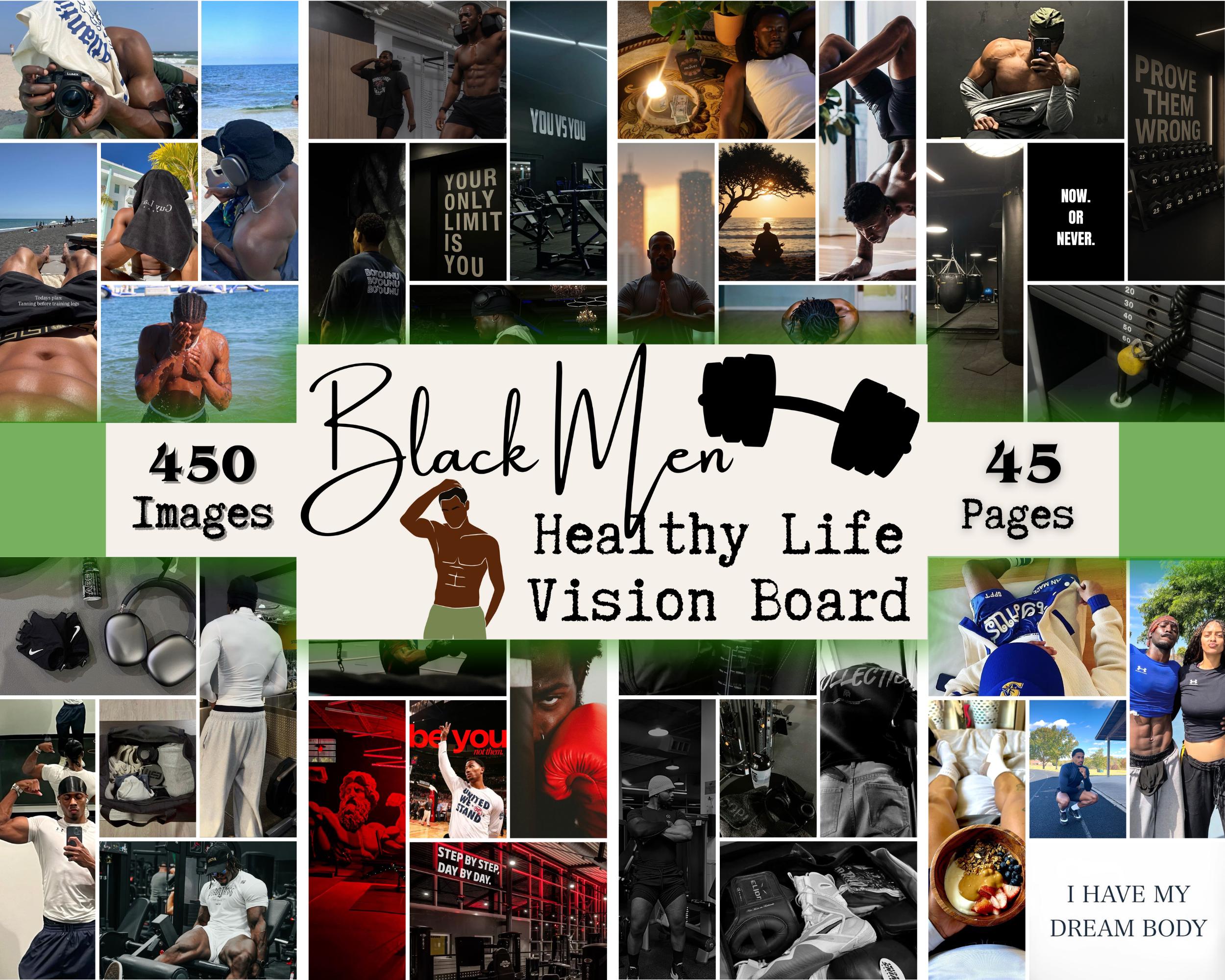 2026 Black Men Healthy Life Vision Board Kit Printables, Vision Board ...