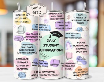 Student Affirmations Tumbler - 20oz Student Sublimation Wrap, Gift for Students, Student Tumbler, Daily Affirmation Tumbler Wrap, School,PNG