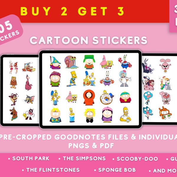 Cartoon Stickers, Goodnotes Cartoon Stickers, Cartoon Stickers PNG, Printable Cartoon Stickers, TV Stickers, Cartoon Digital Stickers