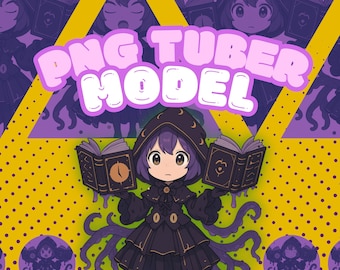 Modello PNGTuber di Witch Octopus: Bibliotecario magico per Twitch, Discord (download digitale)