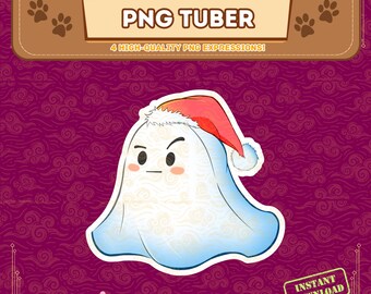 Avatar PNGTuber fantasma di Natale / Fantasma delle feste impertinente e selvaggio / Modello PNG reattivo per streamer / Pacchetto PNG VTuber