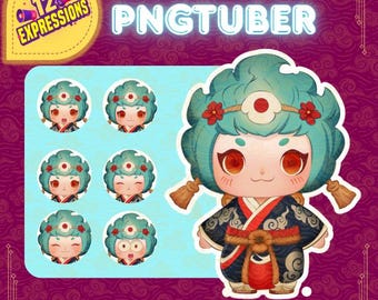 Kawaii Chibi PNGTuber / 12 espressioni emotive / Abito kimono giapponese / Pacchetto PNG pronto all'uso per Twitch, Veadotube Mini, OBS e YouTube