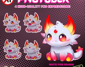 Chibi White Fire Dragon PNGTuber: animale domestico con flusso reattivo (download digitale)