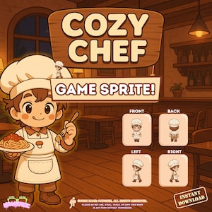 Chibi Chef Boy Sprite Sheet | Karaktär som går i 4 riktningar | RPG Maker, Spelutvecklare, Indie-speltillgångar | Unity