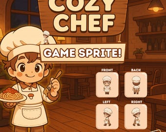 Foglio sprite Chibi Chef Boy / Personaggio che cammina in 4 direzioni / Creatore di giochi di ruolo, sviluppo di giochi, risorse per giochi indie / Unity