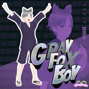 VRoid Fox Boy VTuber Avatar: Grey Hair, Jinbei Outfit (Ready-to-Use VRM Model)